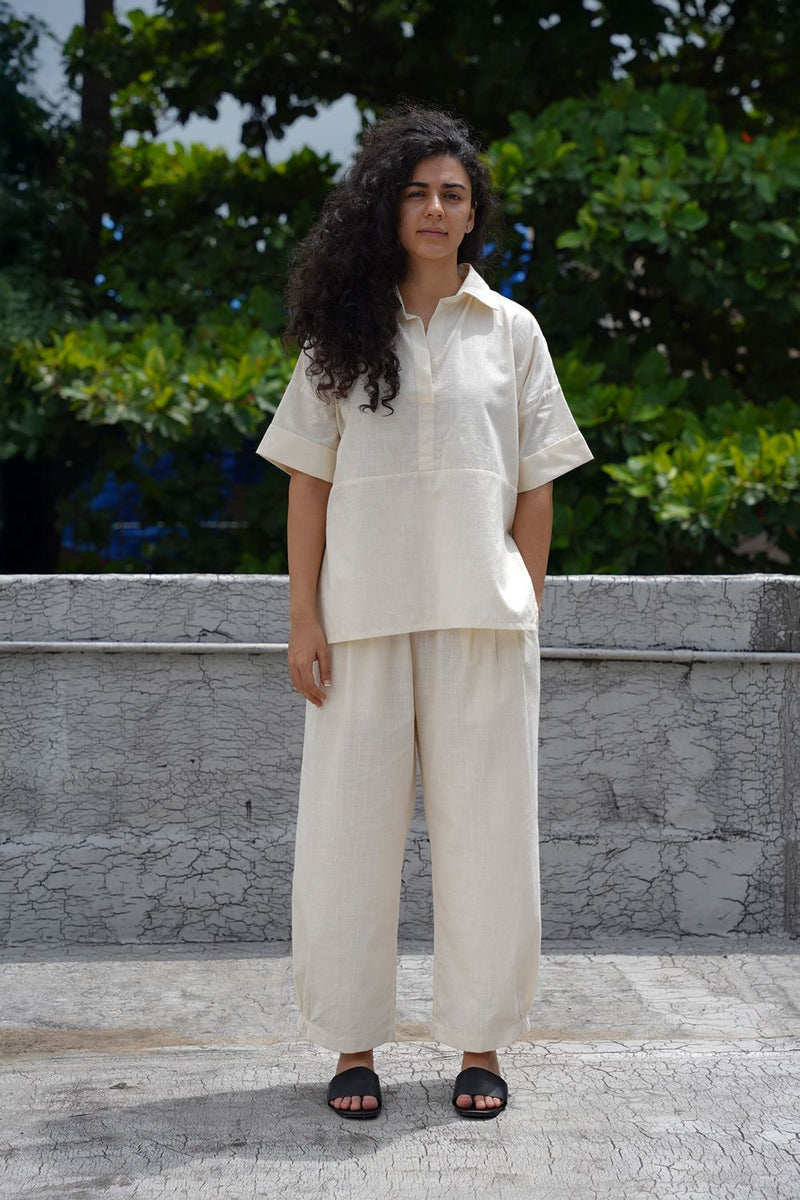 Oatmeal Ekin Shirt & Hera Cotton Co-Ord Set (2 PCS) cotton by Mati for women Worldwide