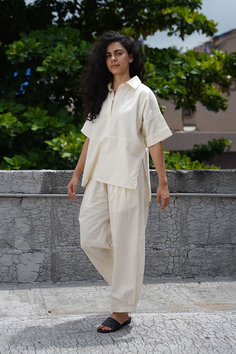 Oatmeal Ekin Shirt & Hera Cotton Co-Ord Set (2 PCS) cotton by Mati for women Worldwide