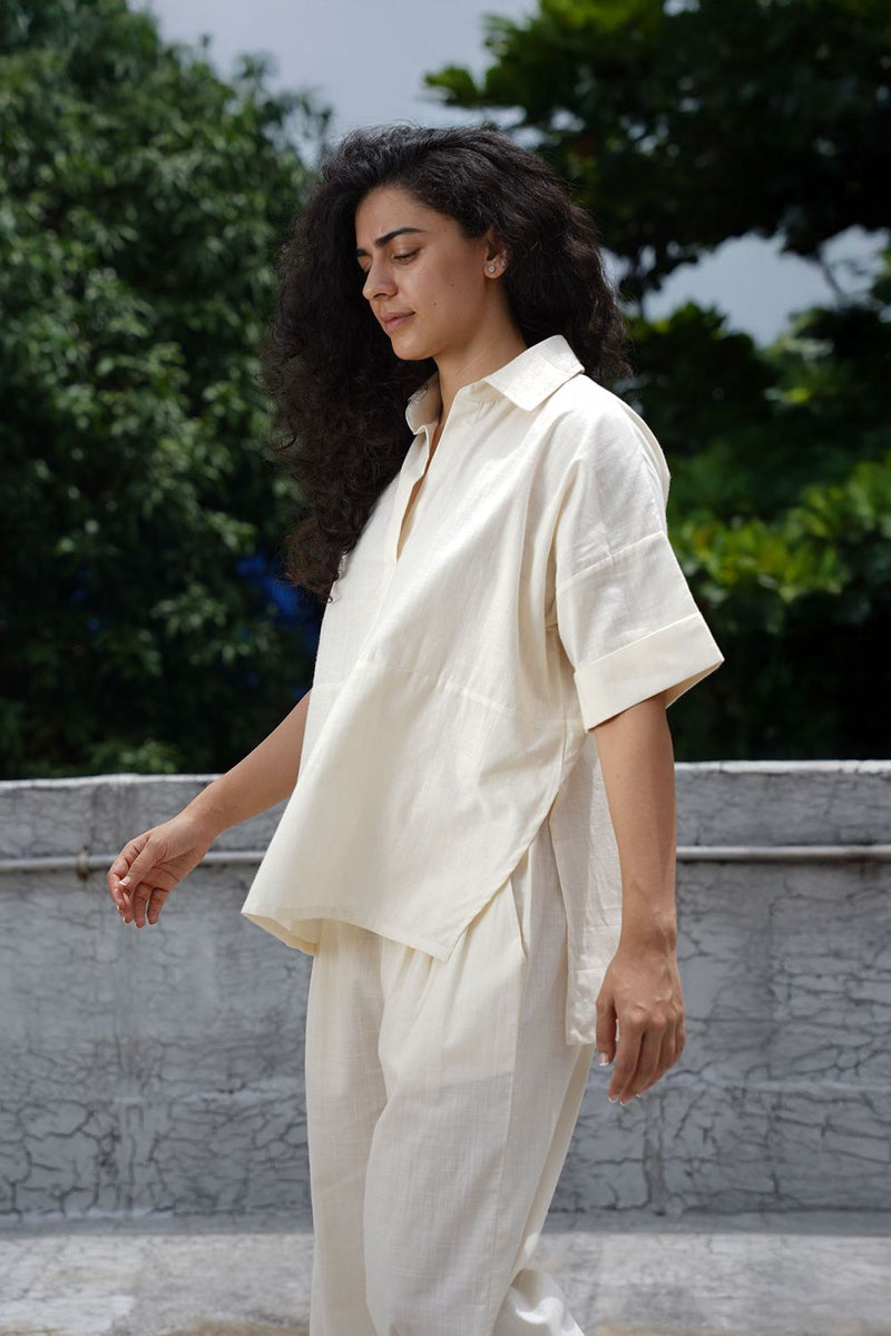 Oatmeal Ekin Shirt & Hera Cotton Co-Ord Set (2 PCS) cotton by Mati for women Worldwide