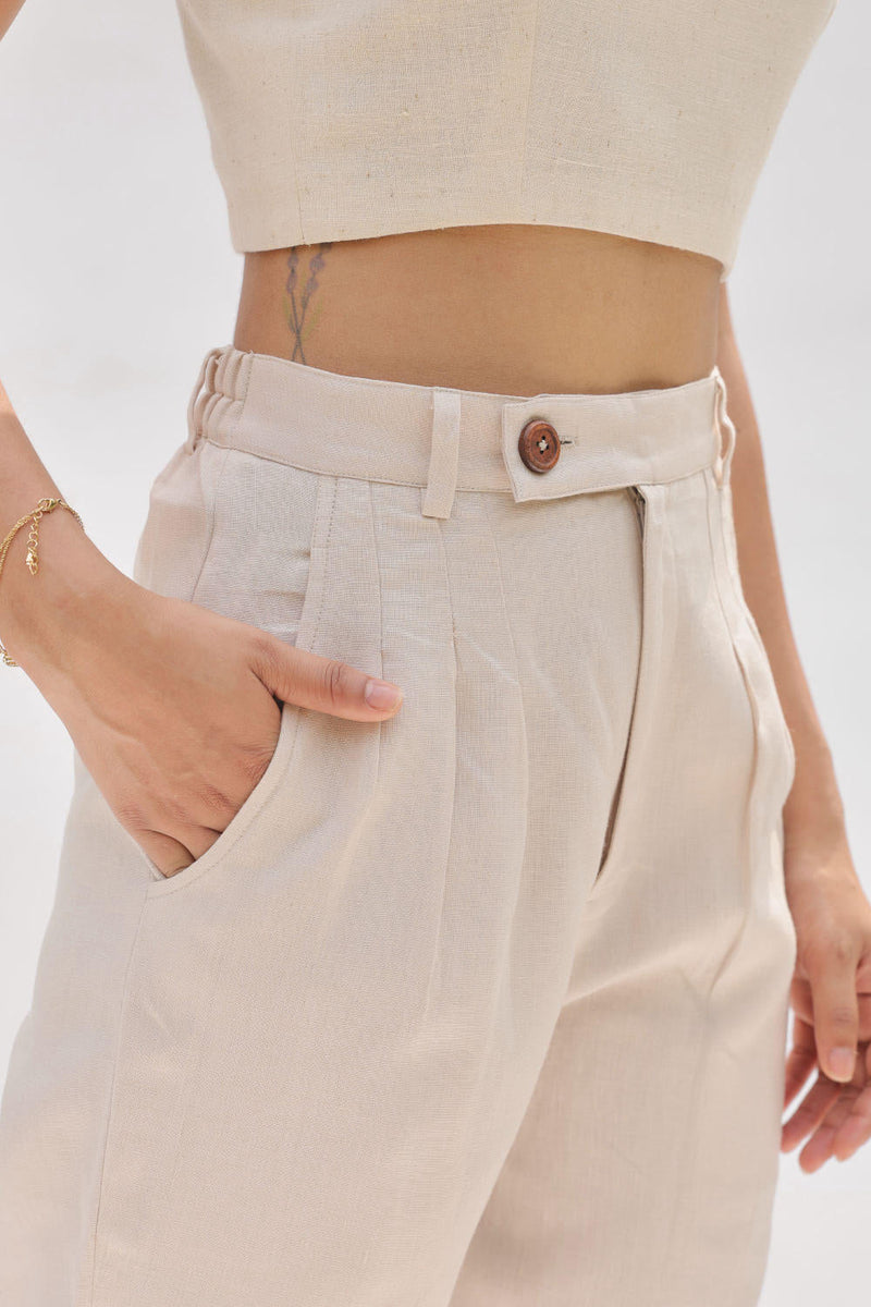 Ocean Breeze Linen Trousers by SUI in white color for women Worldwide