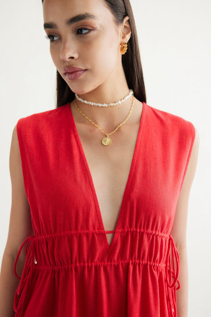 Ocean Nights Handwoven Kala Cotton Maxi Dress cotton by SUI in red color for women Worldwide
