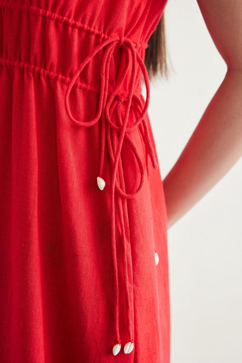 Ocean Nights Handwoven Kala Cotton Maxi Dress cotton by SUI in red color for women Worldwide