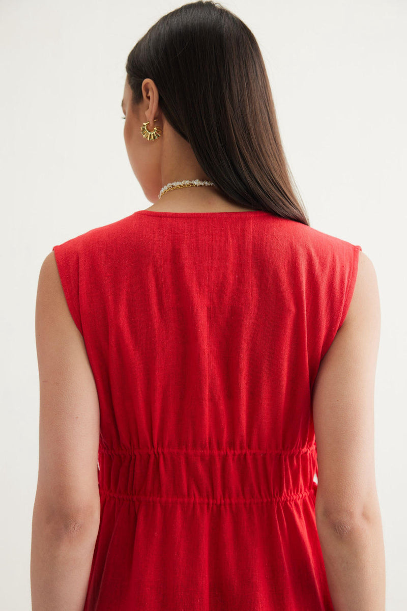 Ocean Nights Handwoven Kala Cotton Maxi Dress cotton by SUI in red color for women Worldwide