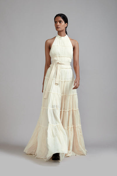 Off-White Backless Tiered Gown