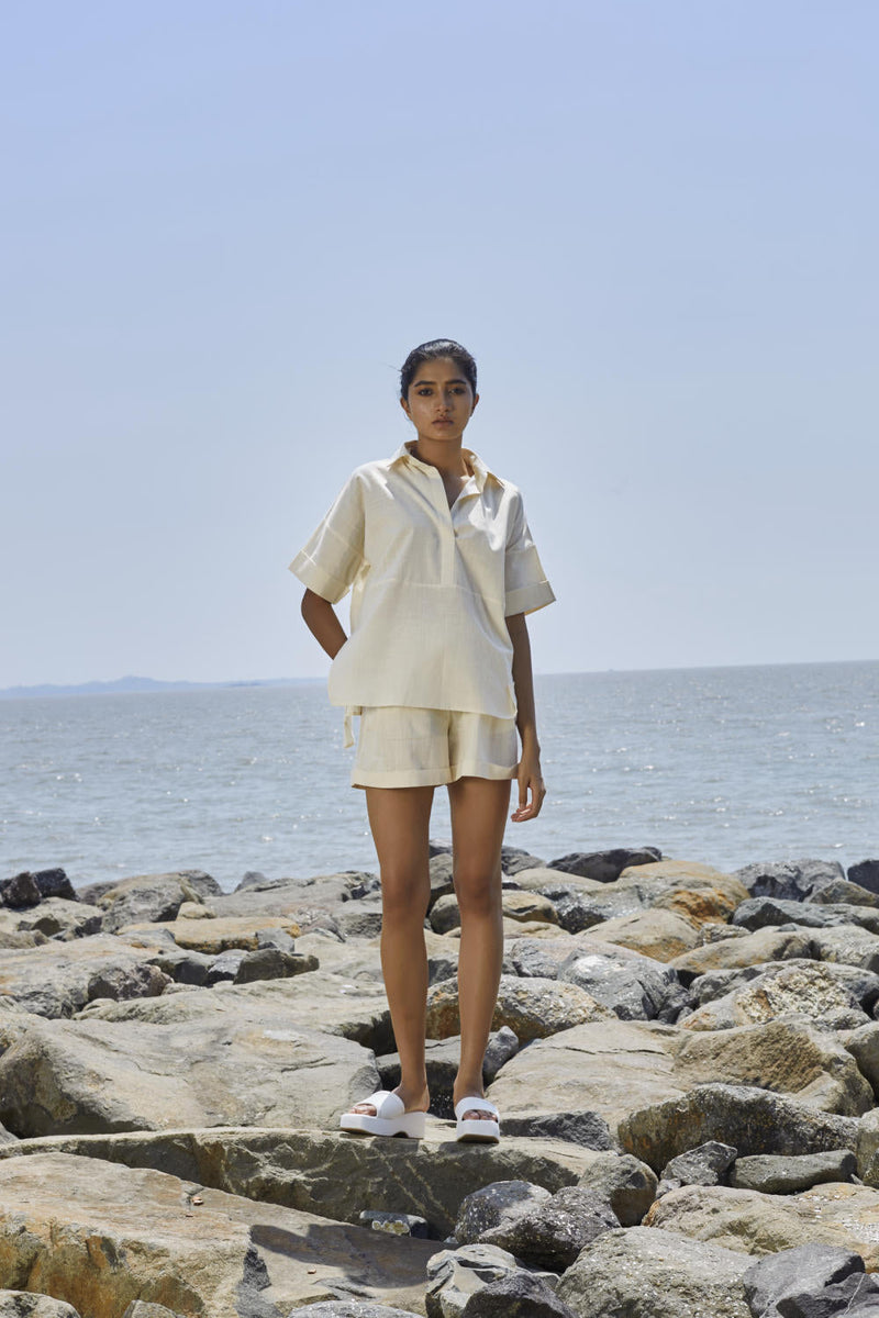 Off-White Ekin Shirt Set Co-ord Sets by Mati in white color for women Worldwide
