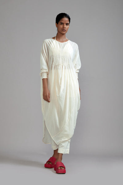 Offwhite Smocked Cowl Tunic