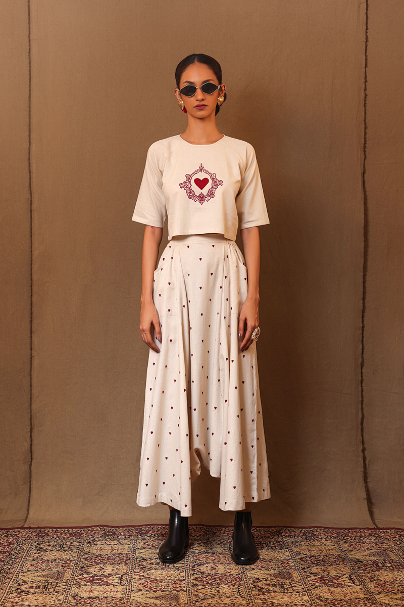 Off-White Solo EMB Heart Top 100% cotton by Mati in white color for women Worldwide