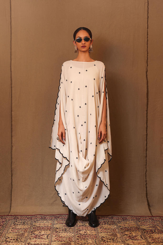 Off-White Black Club EMB Cowl Dress 100% cotton by Mati in white color for women Worldwide
