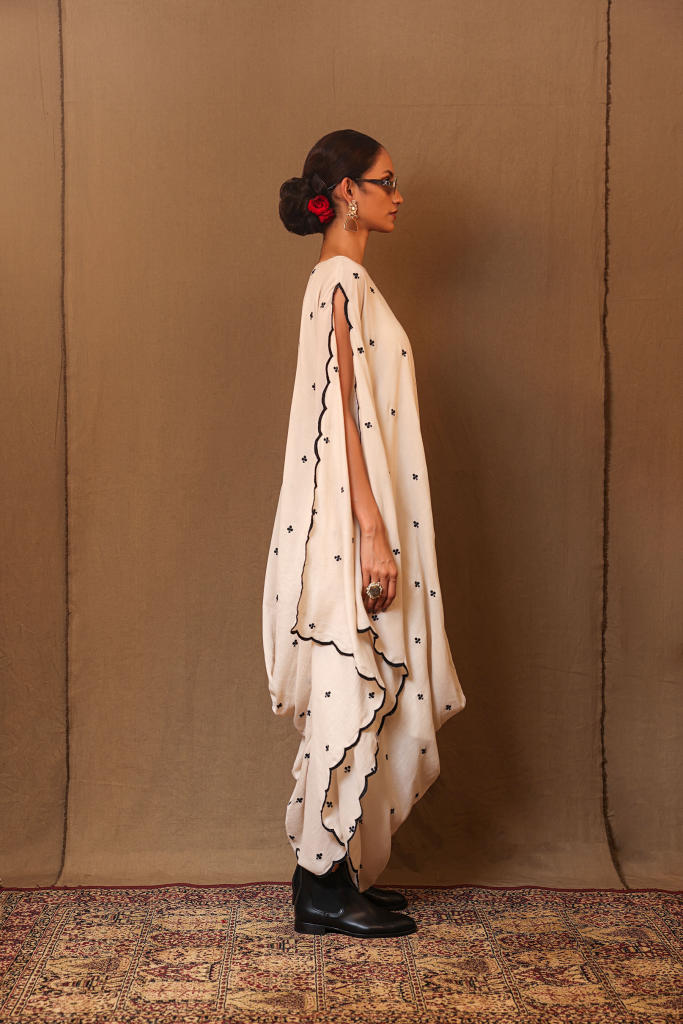 Off-White Black Club EMB Cowl Dress 100% cotton by Mati in white color for women Worldwide