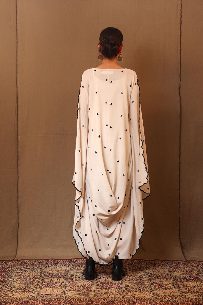 Off-White Black Club EMB Cowl Dress 100% cotton by Mati in white color for women Worldwide