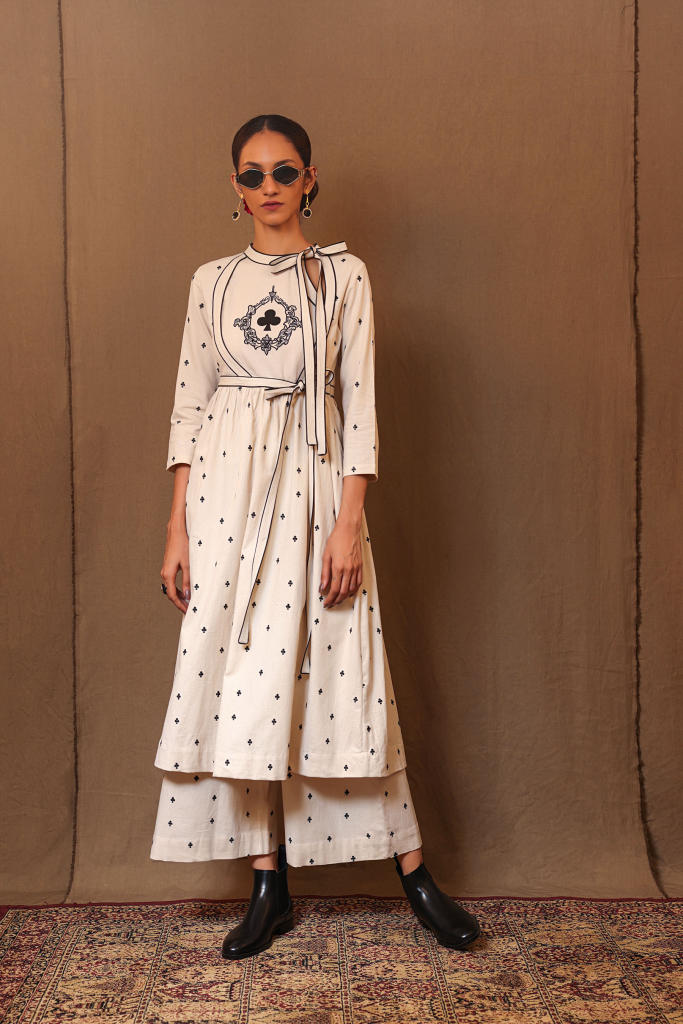 Off-White Club EMB Rakha Tunic 100% cotton by Mati in white color for women Worldwide