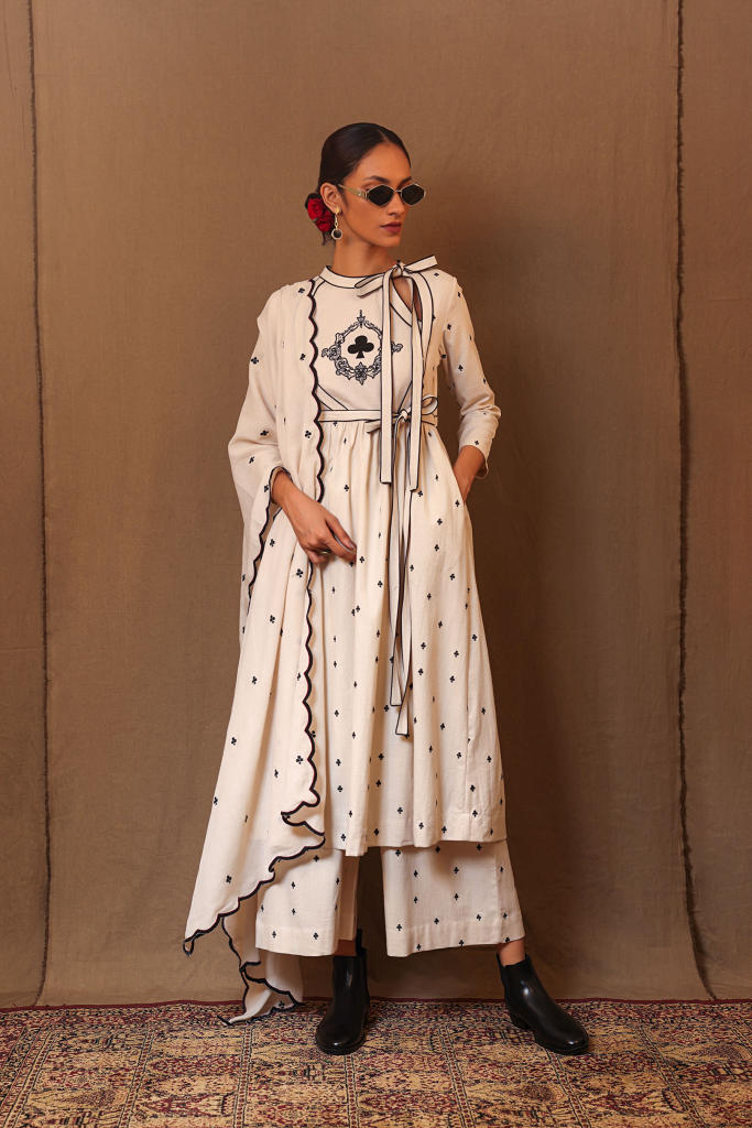 Off-White Club EMB Rakha Tunic 100% cotton by Mati in white color for women Worldwide