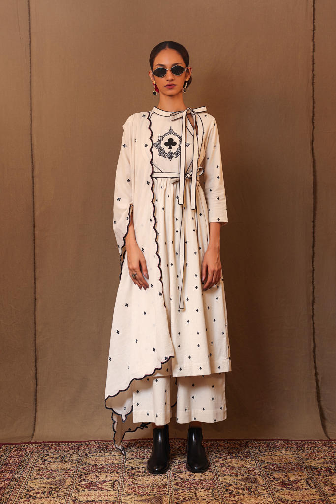Off-White Club EMB Rakha Tunic Set (2 PCS) 100% cotton by Mati in white color for women Worldwide