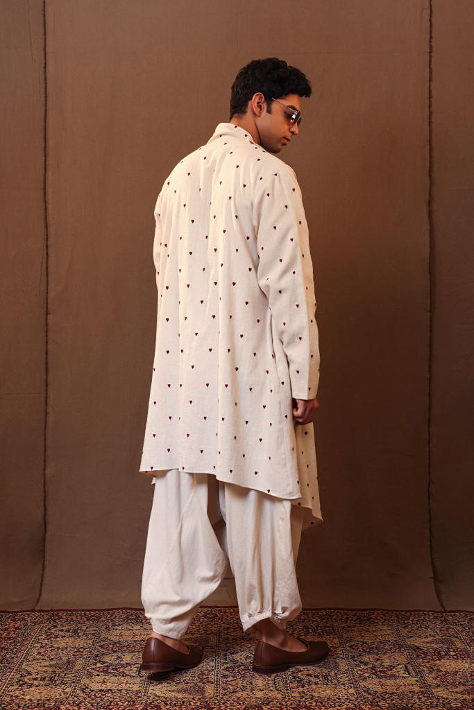 Off-White Heart EMB Men's Short Kurta