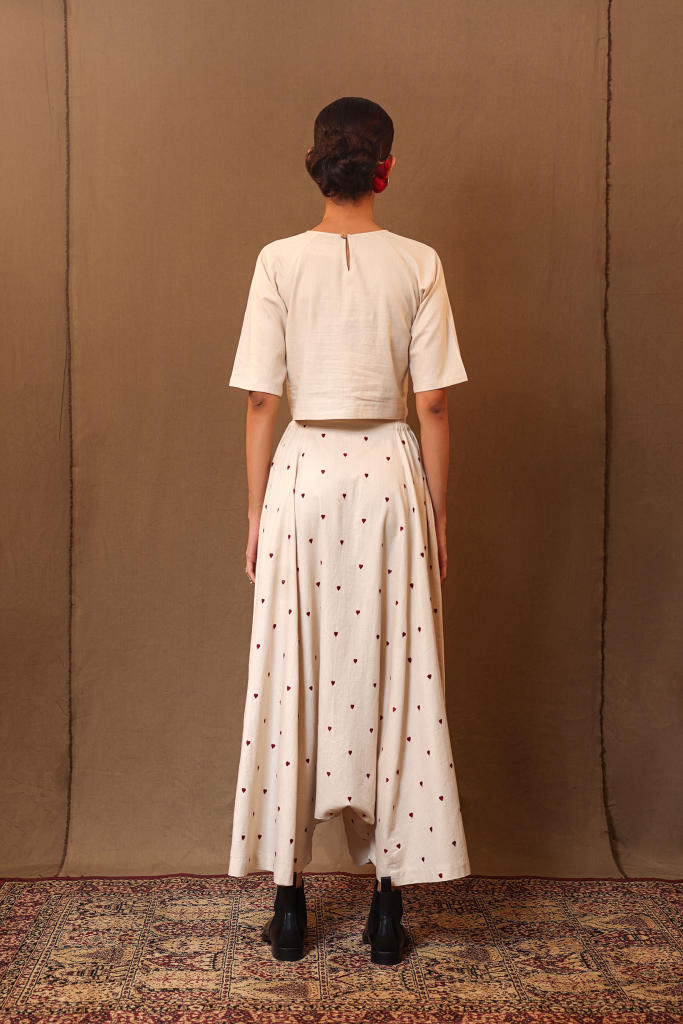 Off-White Heart EMB Harem Pants 100% cotton by Mati in white color for women Worldwide