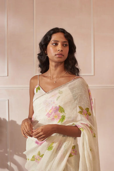 Off White Jarul Linen Sari