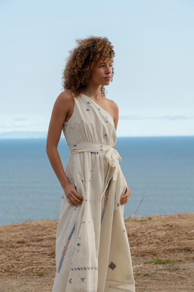 Off white one-shoulder dress mul Dresses,Short and Midi Dresses by World of Crow in multi color for women Worldwide