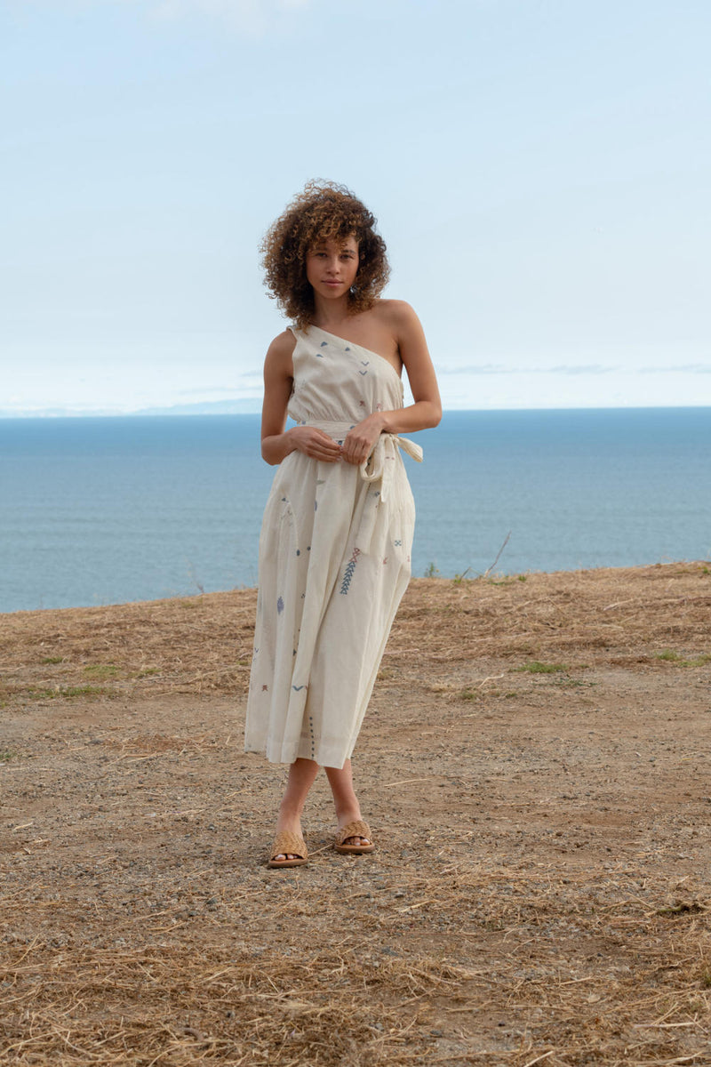 Off white one-shoulder dress mul Dresses,Short and Midi Dresses by World of Crow in multi color for women Worldwide