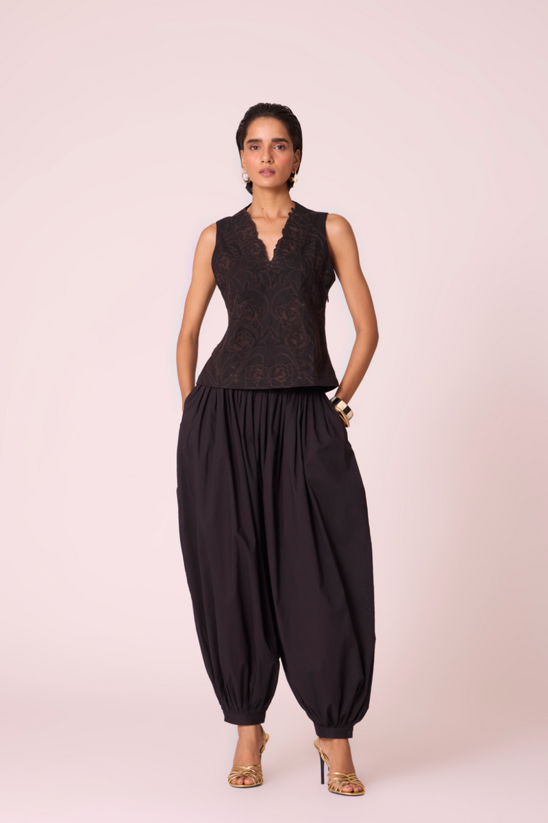 Ogon Black Embroidered Top cotton by The Summer House in black color for women Worldwide