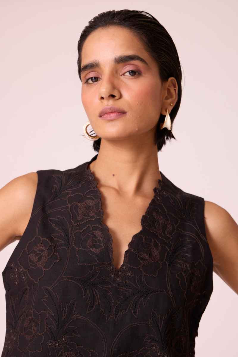 Ogon Black Embroidered Top cotton by The Summer House in black color for women Worldwide