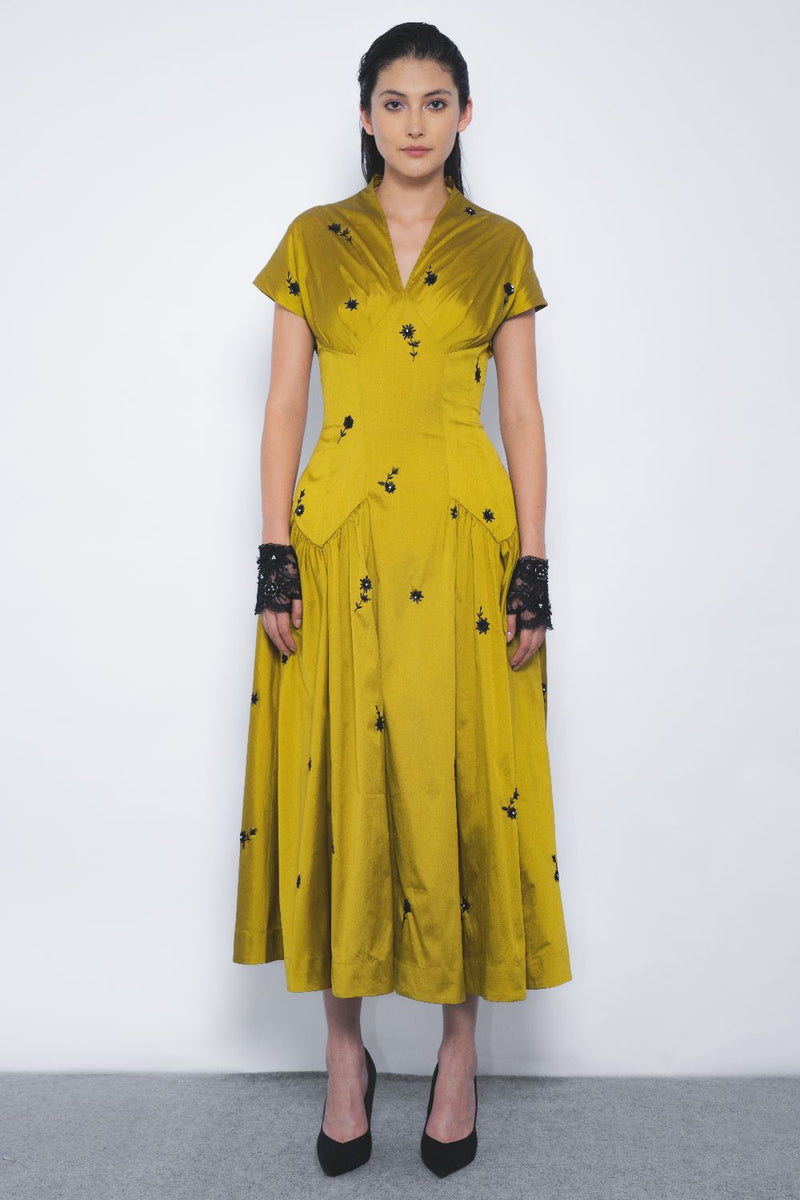 Oka Midi Dress - Mustard and Black mul by Leh Studios in multi color for women Worldwide