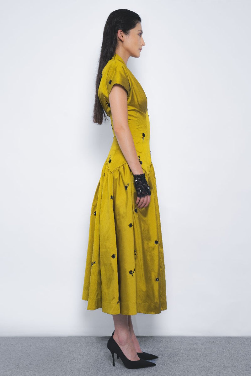 Oka Midi Dress - Mustard and Black mul by Leh Studios in multi color for women Worldwide