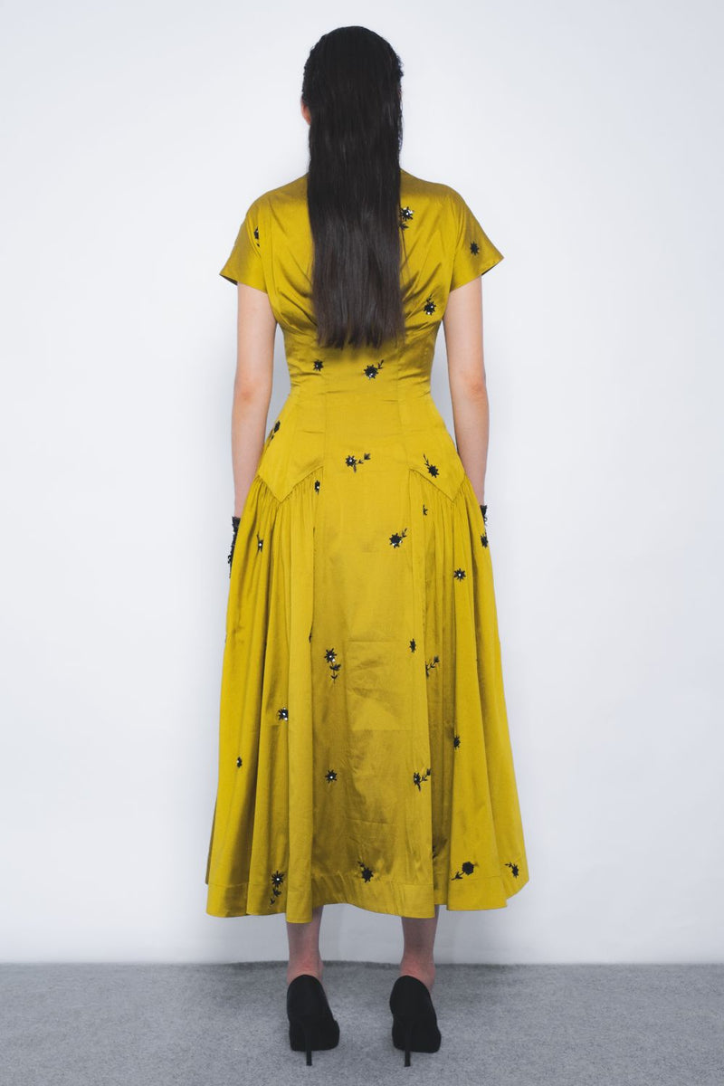 Oka Midi Dress - Mustard and Black mul by Leh Studios in multi color for women Worldwide