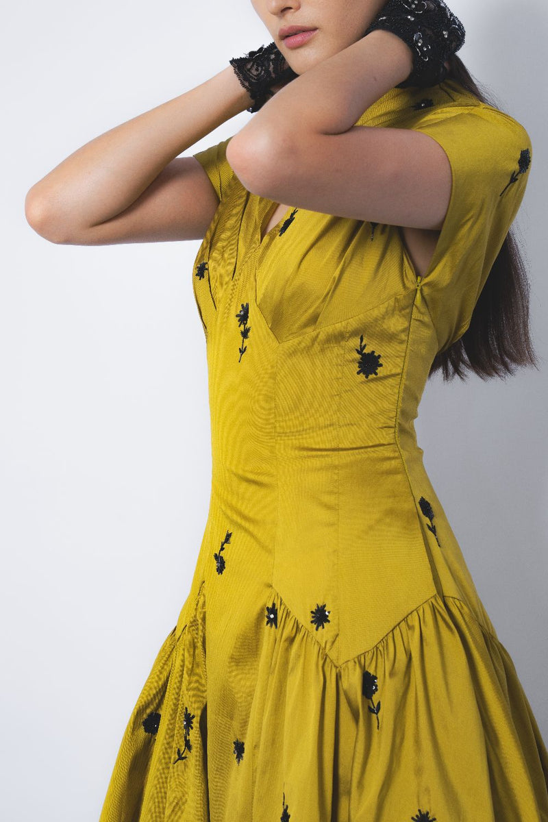 Oka Midi Dress - Mustard and Black mul by Leh Studios in multi color for women Worldwide