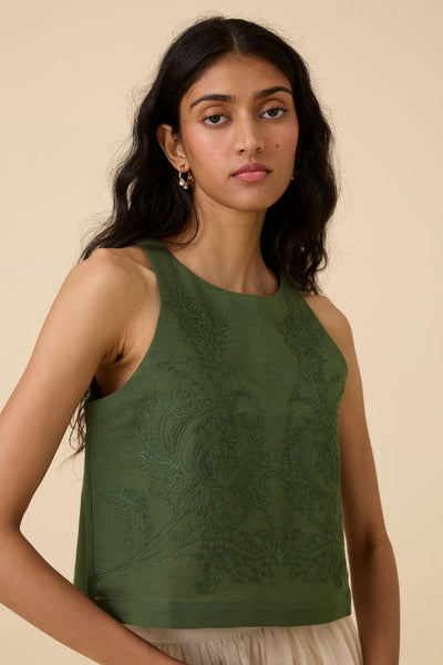 Olena Green Embroidered Top