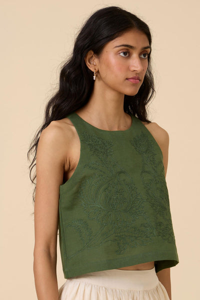 Olena Green Embroidered Top