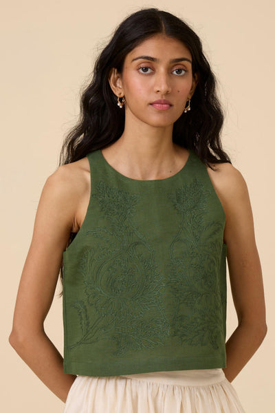 Olena Green Embroidered Top