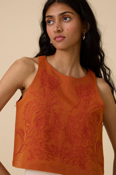 Olena Orange Embroidered Top