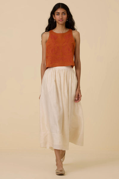 Olena Orange Embroidered Top