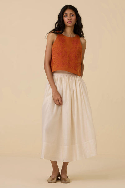 Olena Orange Embroidered Top