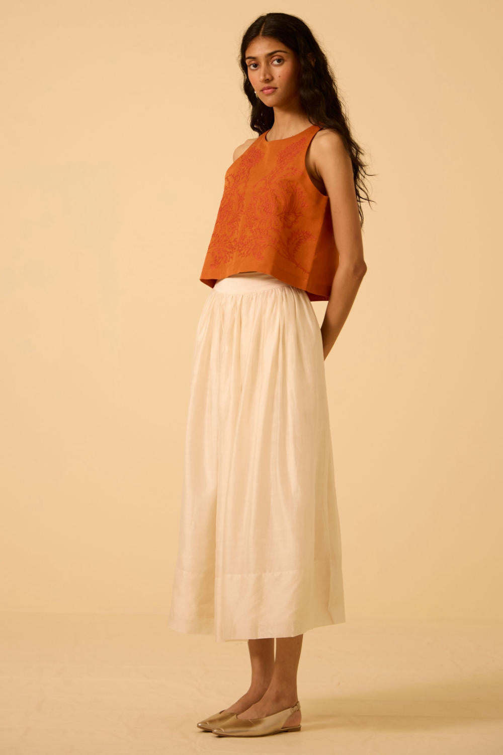 Olena Orange Embroidered Top