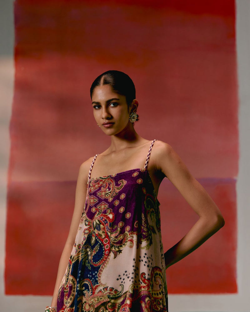Olive & Purple Paisley Kurta Set by Label Mogra in olive color for women Worldwide