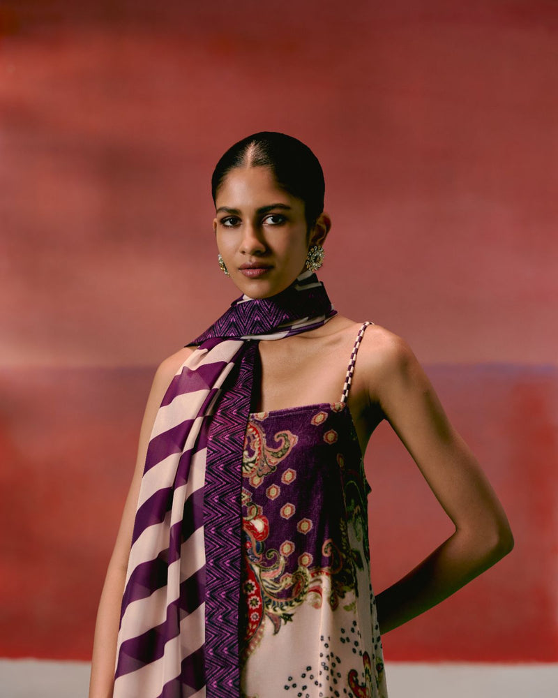 Olive & Purple Paisley Kurta Set by Label Mogra in olive color for women Worldwide