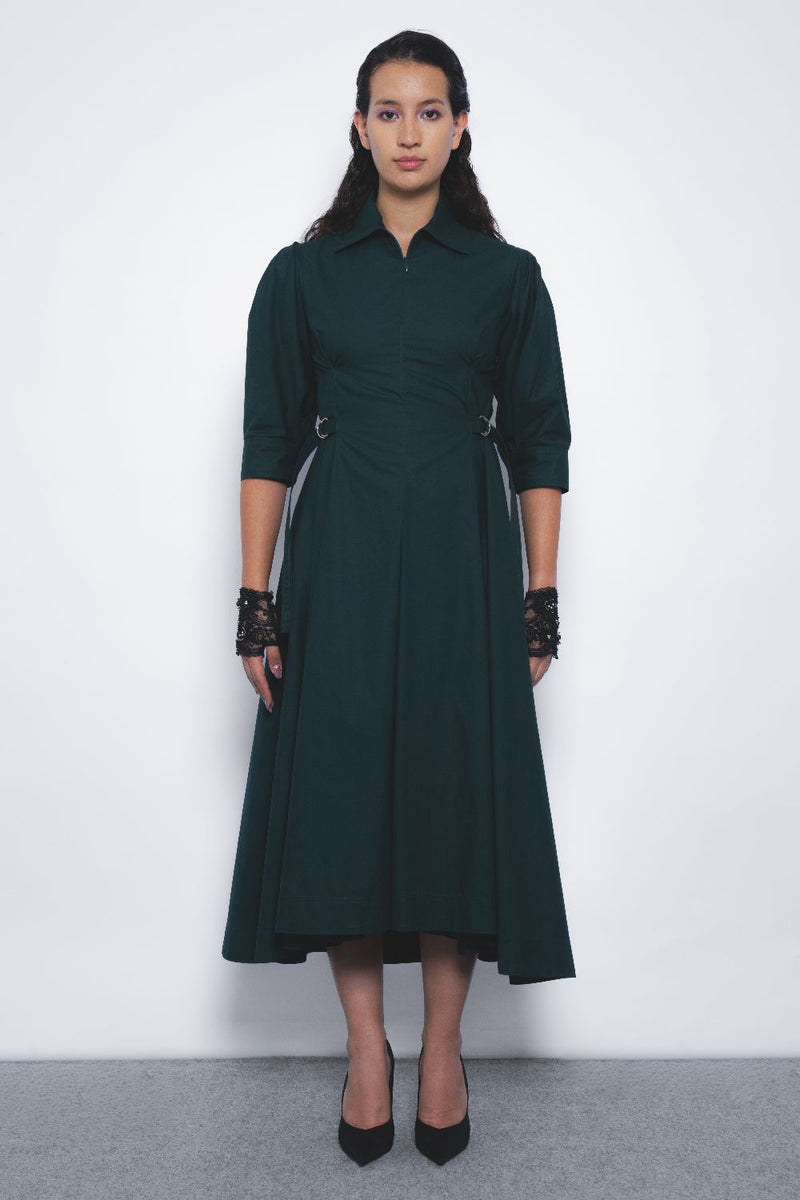 Olivette Dress - Forest Green cotton by Leh Studios in green color for women Worldwide