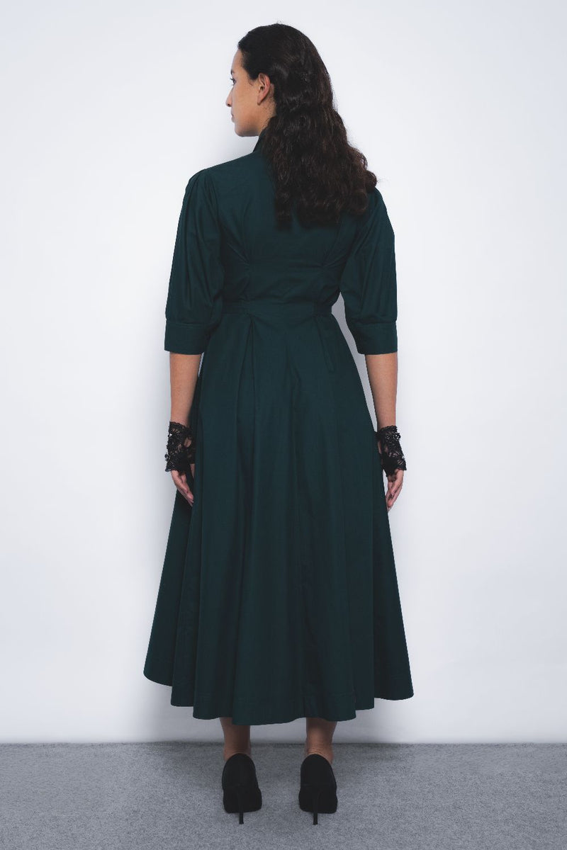 Olivette Dress - Forest Green cotton by Leh Studios in green color for women Worldwide