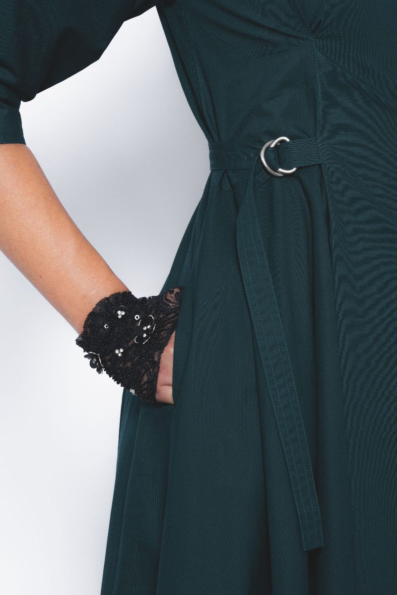 Olivette Dress - Forest Green cotton by Leh Studios in green color for women Worldwide