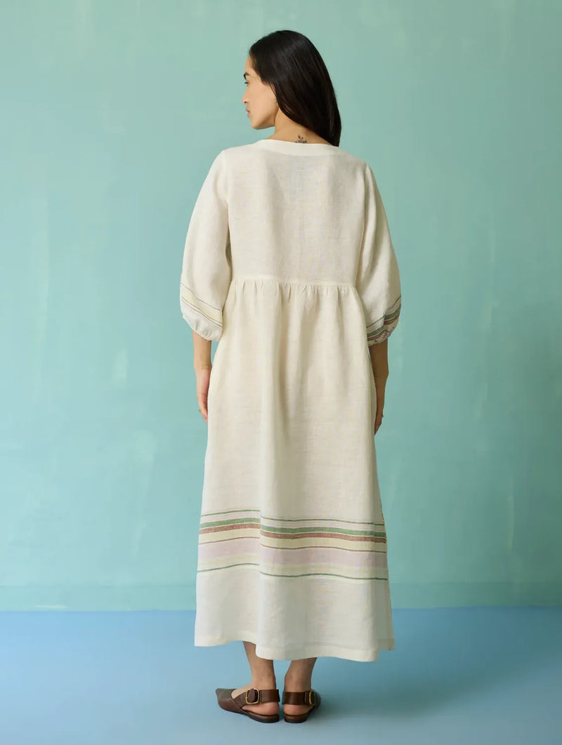 Ora Block-Printed Floral Linen Dress - Ivory linen dress by Manan in ivory for women Worldwide