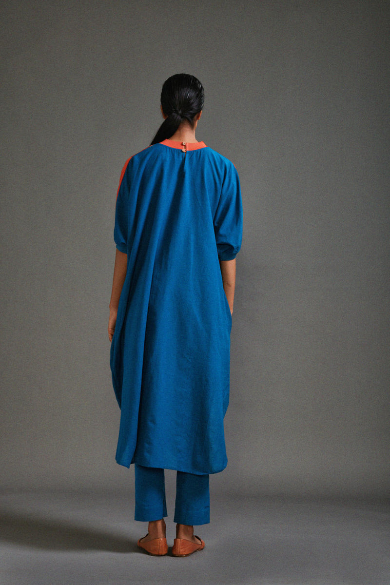 Rust & Blue CB Cowl Tunic cotton by Mati in blue color for women Worldwide