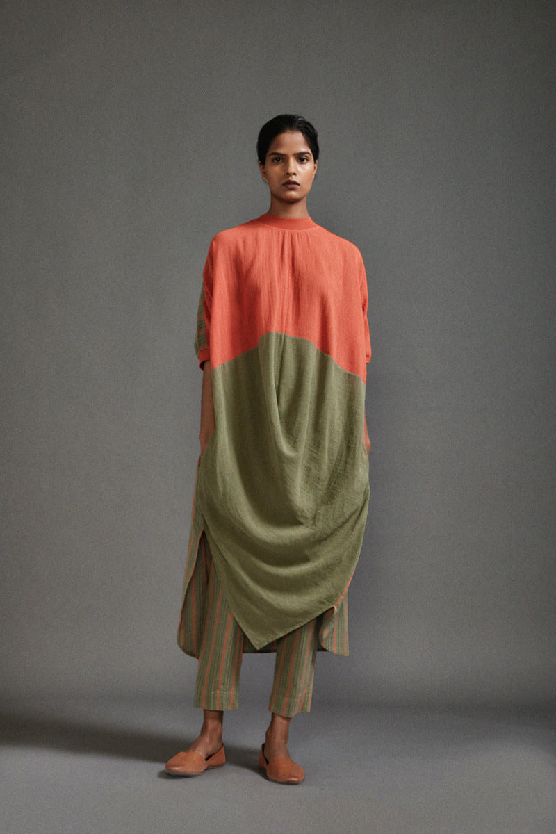 Rust & Green CB Cowl Tunic cotton by Mati in green color for women Worldwide