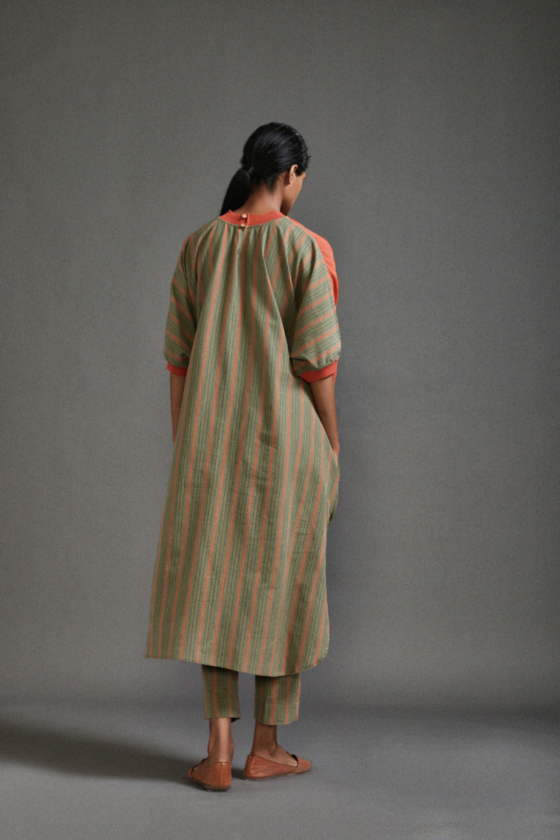 Rust & Green CB Cowl Tunic Set cotton by Mati in green color for women Worldwide