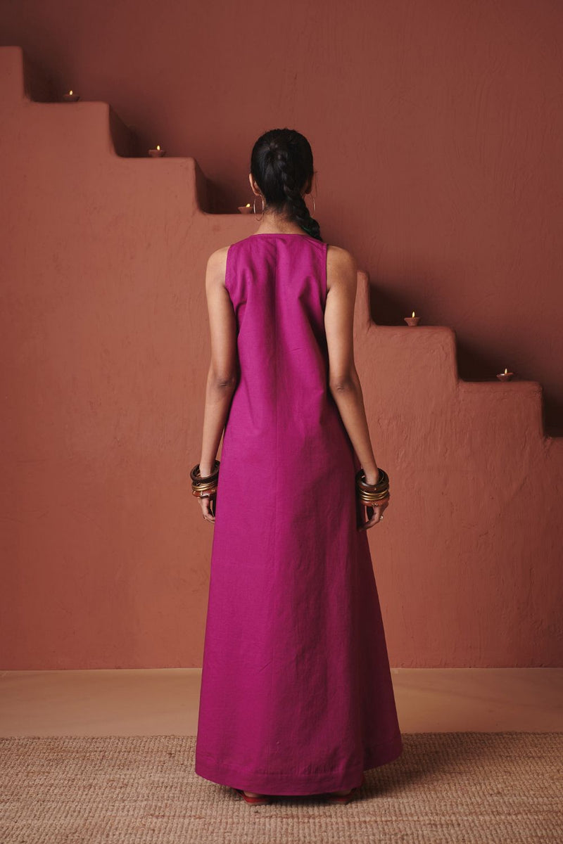 Orchid Co Linen Flared Dress cotton by Saphed in purple color for women Worldwide