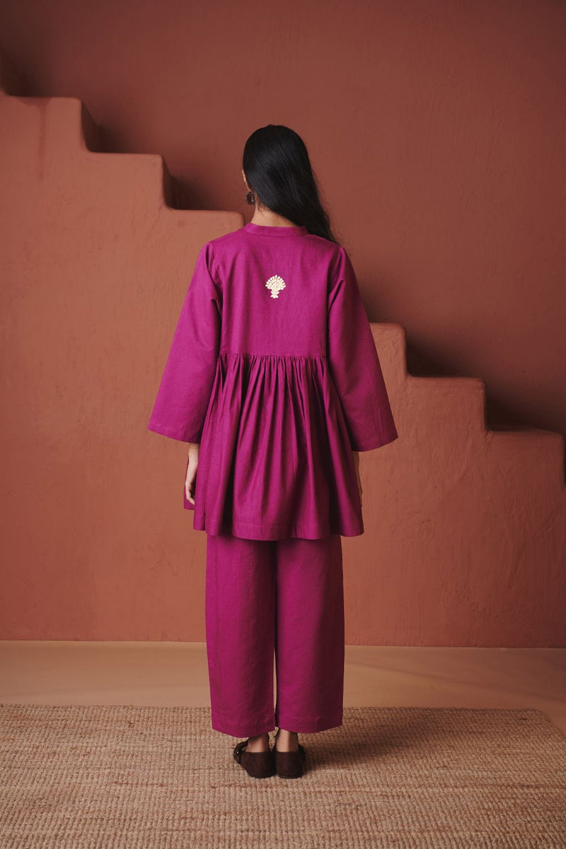 Orchid Co Linen Gathered Shirt cotton by Saphed in purple color for women Worldwide
