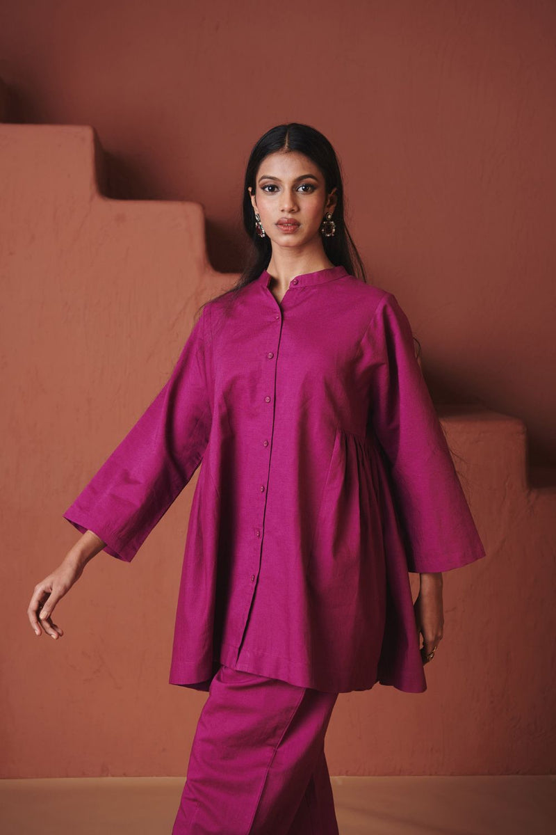 Orchid Co Linen Gathered Shirt cotton by Saphed in purple color for women Worldwide