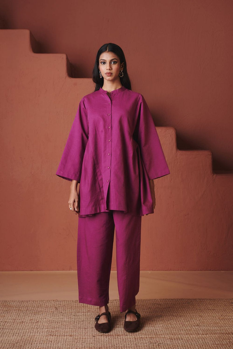 Orchid Co Linen Gathered Shirt Set cotton by Saphed in purple color for women Worldwide