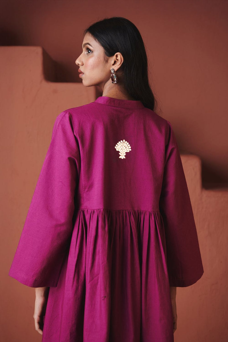 Orchid Co Linen Gathered Shirt Set cotton by Saphed in purple color for women Worldwide