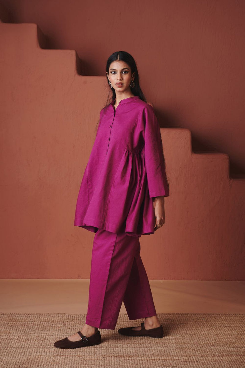 Orchid Co Linen Gathered Shirt cotton by Saphed in purple color for women Worldwide